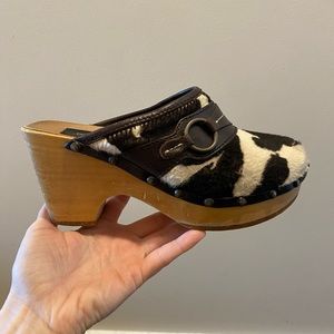 Vintage Dolce and Gabanna Cowhide Clogs, Vintage Fur Clogs by D&G